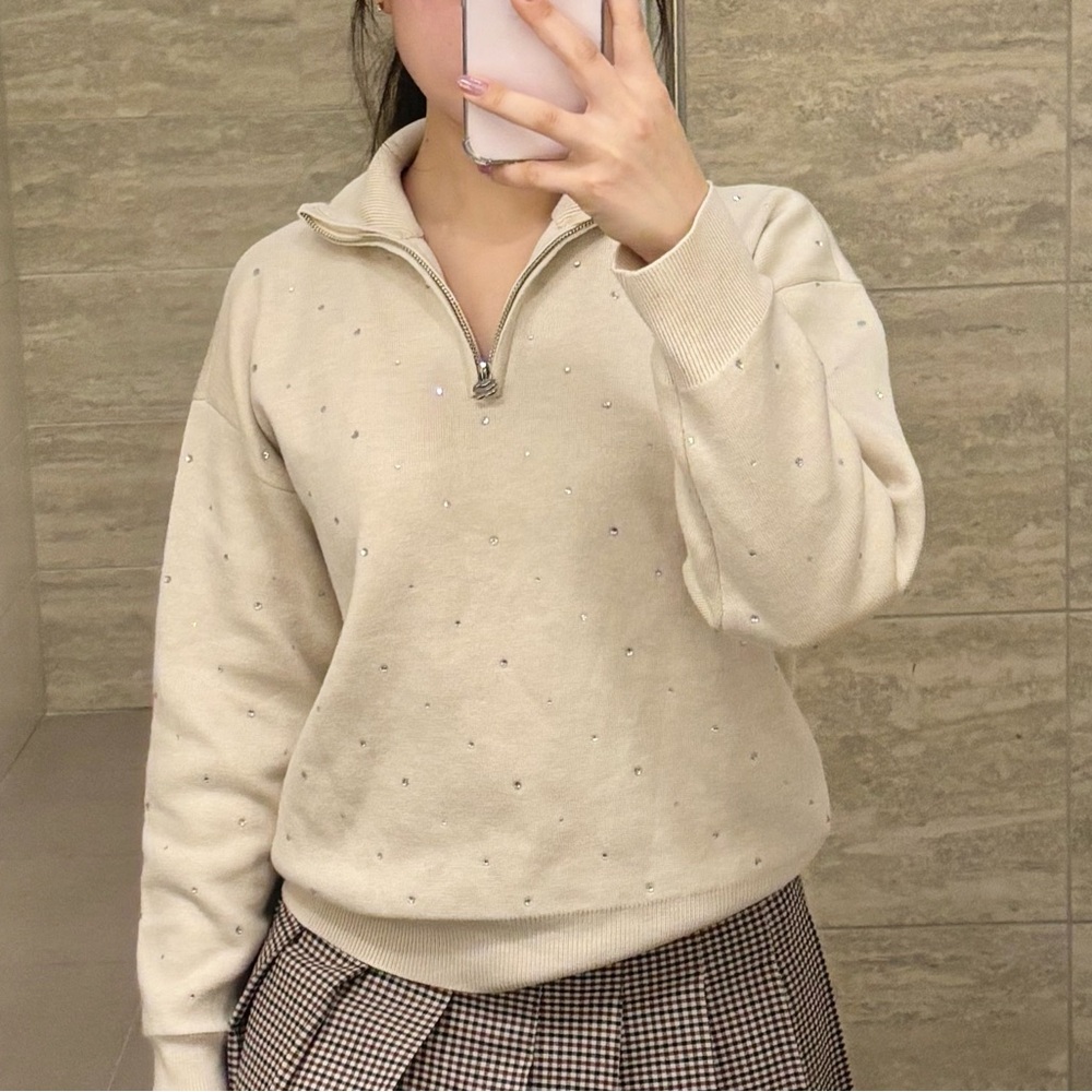 Sandro Crystal Rhinestone Quarter Zip - Picture 5 of 6